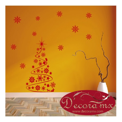 Vinilo &Aacute;rbol Navide&ntilde;o y Copos 1011